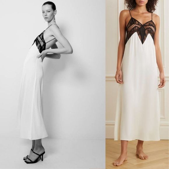 Free People Dresses & Skirts - NWT Sleeping with Jacques x Free People Francine Silk Slip Dress, Black White
